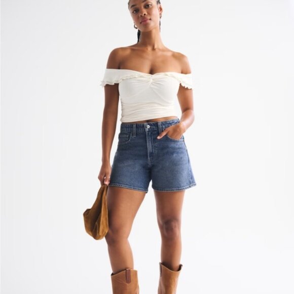 A&F Classic Blue Women's Curve Love High Rise Dad Shorts size 27 - Picture 12 of 12